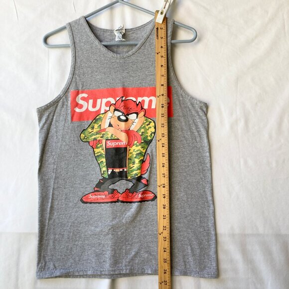 Vintage Taz Tasmanian Devil Camo Supreme Tank Top Muscle T-Shirt Size Small Gray - Picture 10 of 15